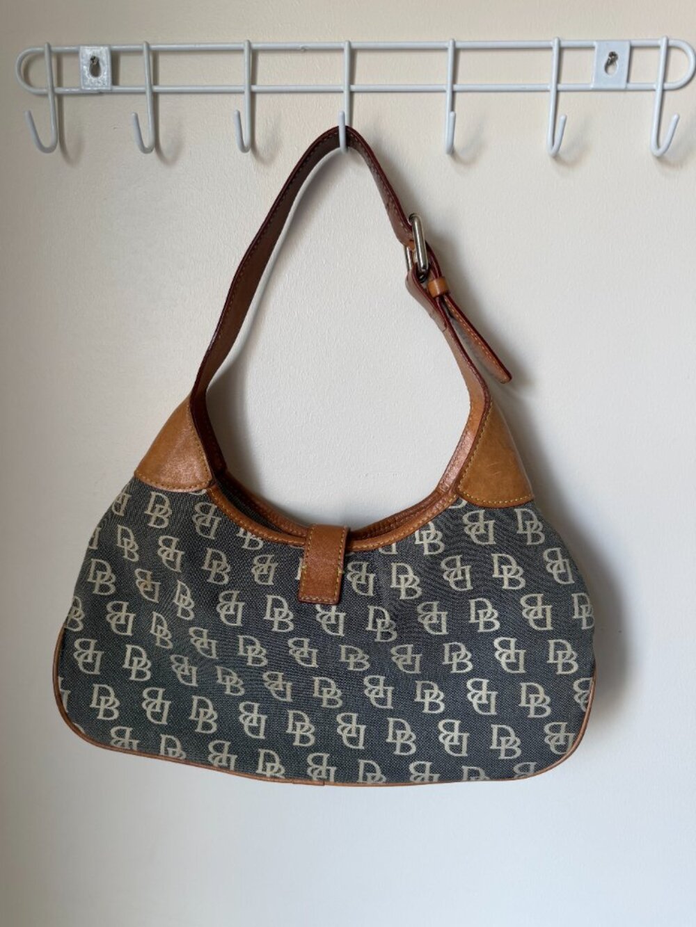 Dooney & Bourke Vintage Shoulder Bag | DB Monogram Canvas Purse | Y2K Hobo Bag - Picture 3 of 7